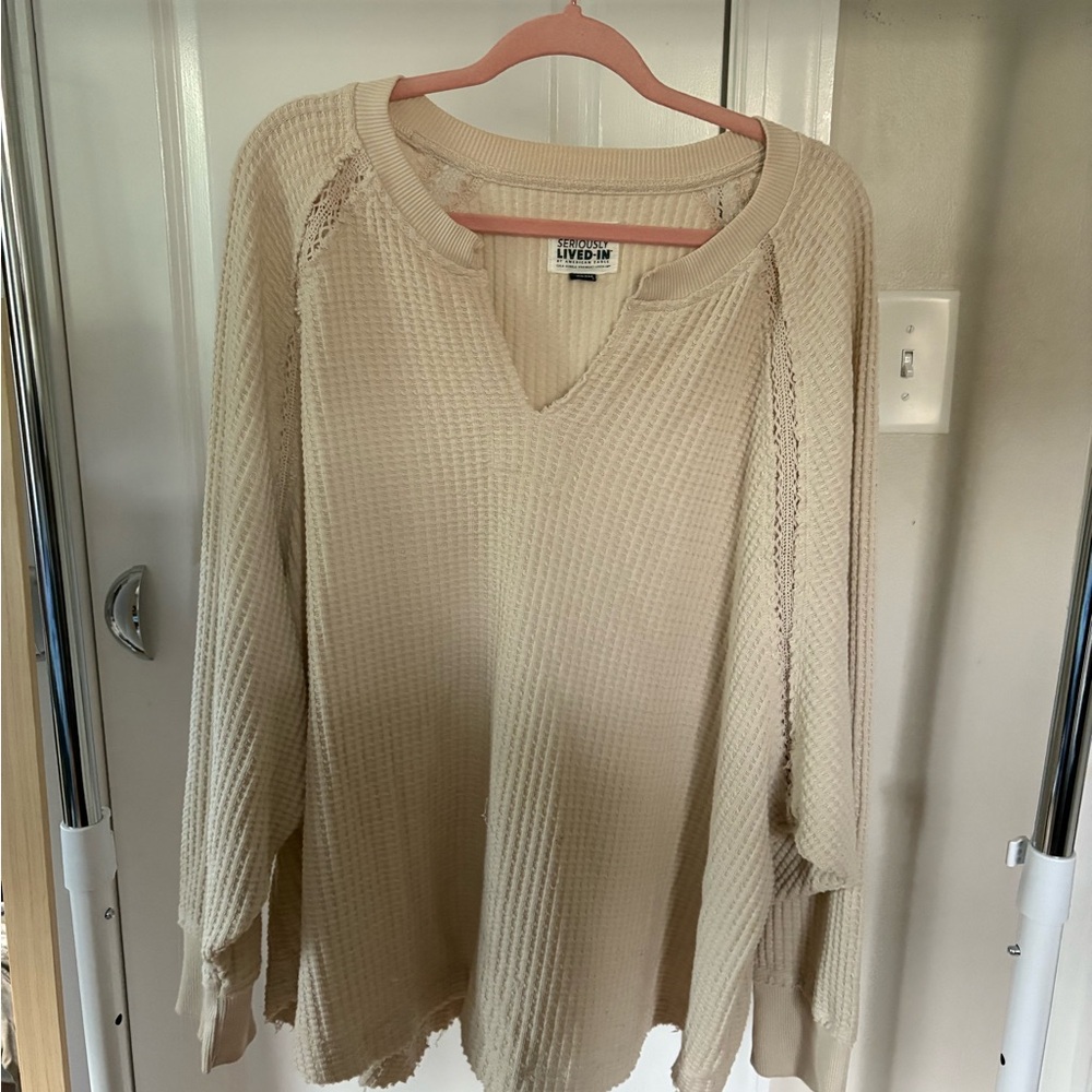 Beige American Eagle outfitters Waffle Knit Sweater